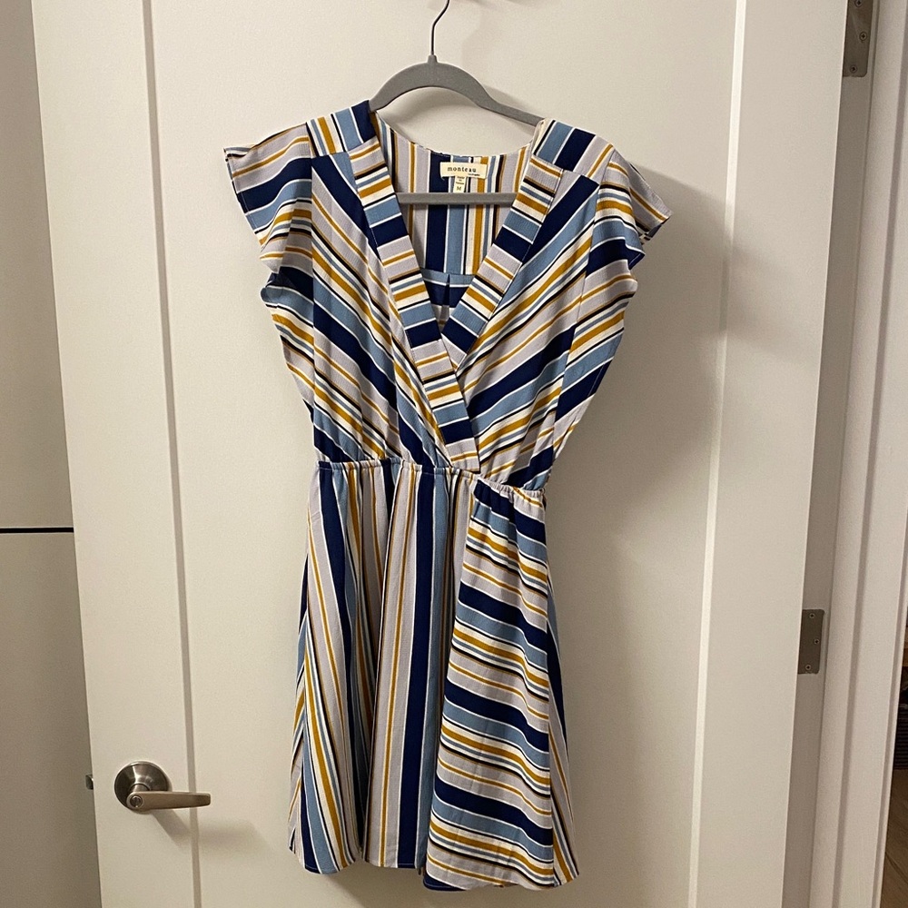 Monteau Blue and Yellow Striped Mini Dress